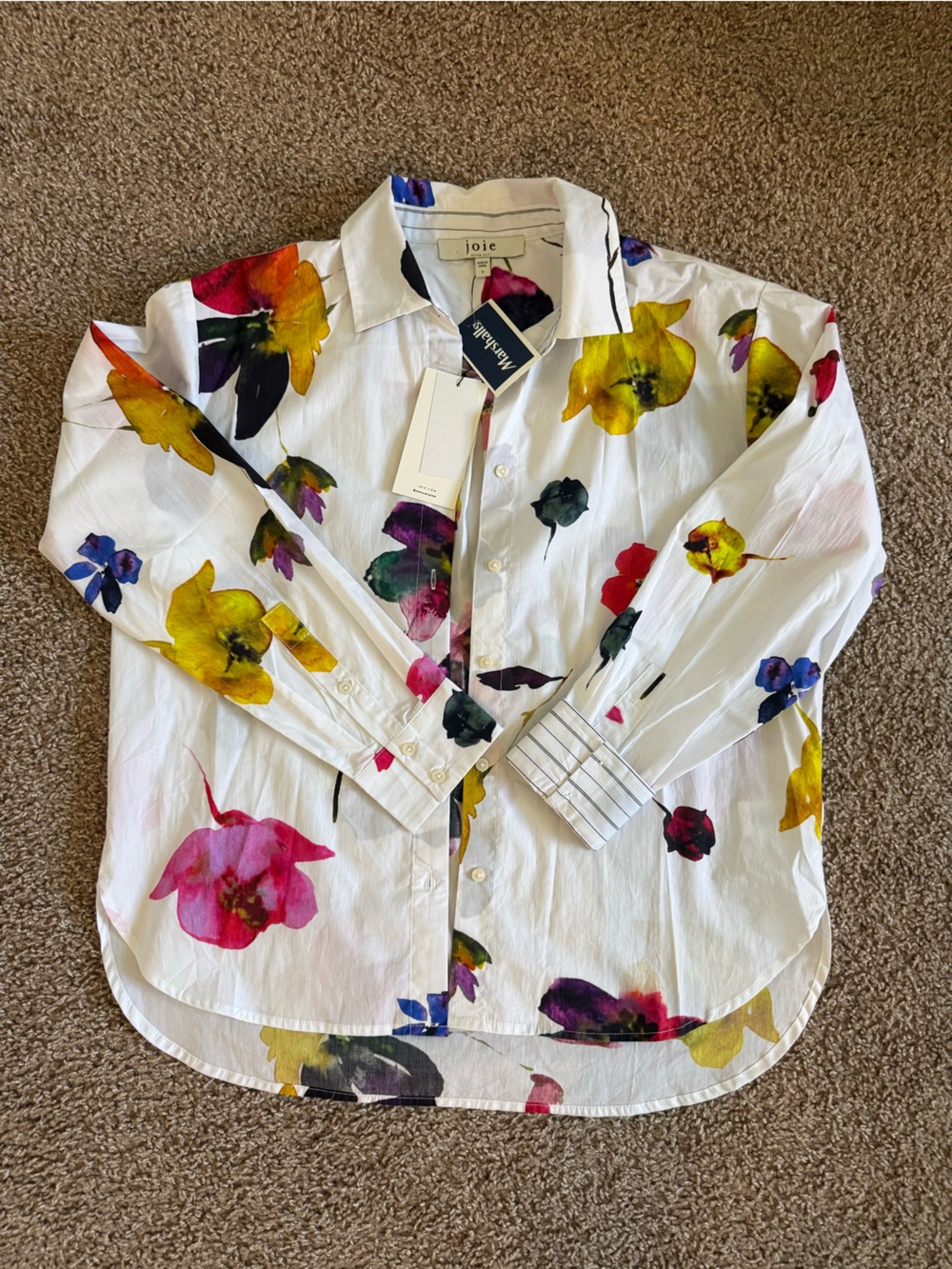 Joie White Button-Down Shirt with Multicolor Floral Print
